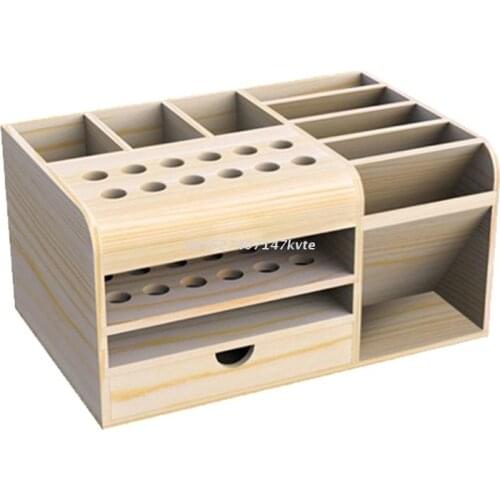 Wooden Multifunctional Storage Box for store Tool Tweezers Knives Screwdrivers Cellphone Calculator Desk Supplies R9CA