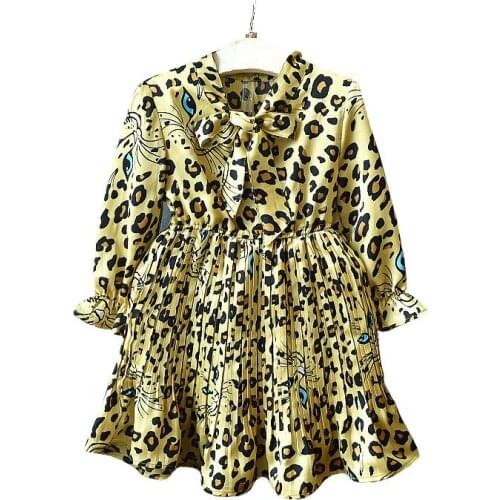 2020 Spring Children Silky Leopord Pattern Dresses Girls Fashion Long-sleeved Clothes
