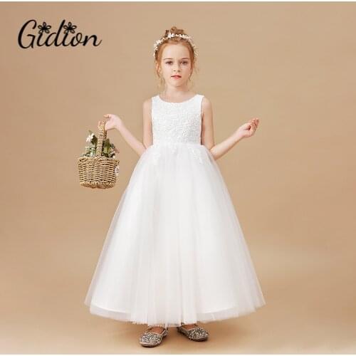 Elegant Flower Girl Dresses Applique Sleeveless Cascading Kids Pageant Gowns For Weddings First Communion Dresses