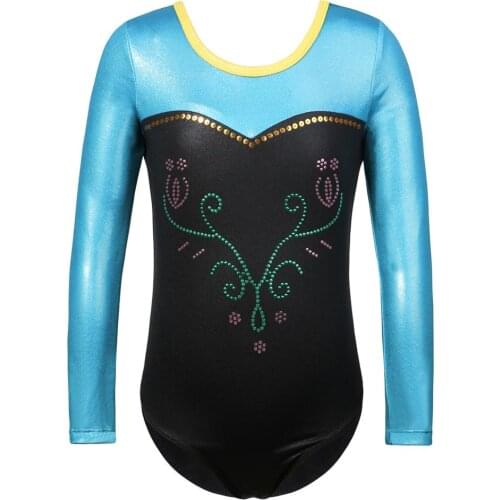 BAOHULU 3-12 Years Girls Gymnastics Leotard Kids Long Sleeves Ballet Dance Costume Black Blue Sequins Leotards for Girls Child
