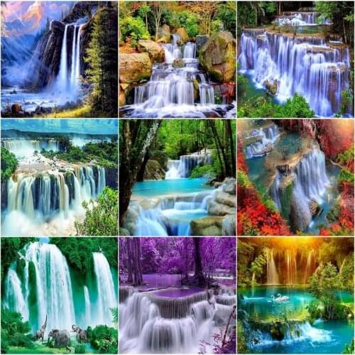 GATYZTORY DIY Waterfall Landscape Painting By Numbers Kits HandPainted 40x50cm Framed Canvas Unique Gift Home Decors