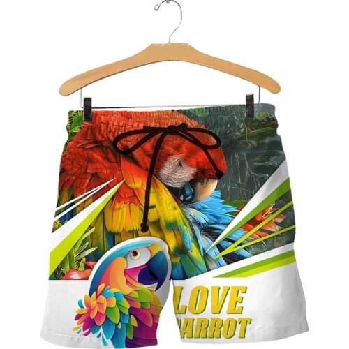 Beautiful Love Parrot 3D All Over Printed Mens Shorts Unisex Streetwear Shorts Summer Beach Polyester Casual Shorts DK-27