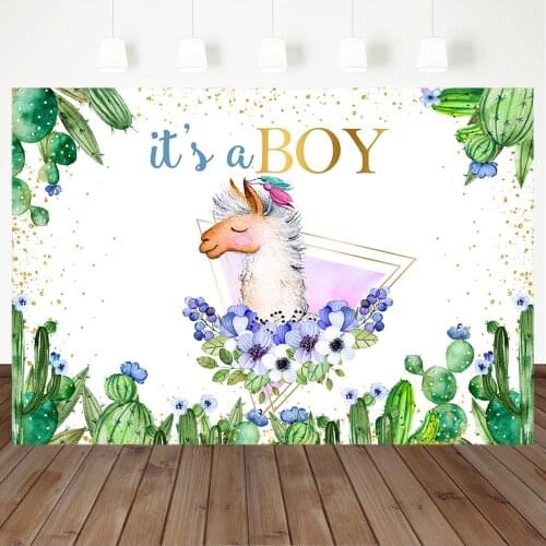 Mexico Cactus Alpaca Baby Shower Background For Photography Purple Flower Boy Baby Shower Photo Background Golden Dot Backdrop
