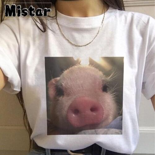 Harajuku Kawaii Tshirt Cute Little Fragrant Pig Print Short Sleeve Tops & Tees Fashion Casual White T Shirt Women Clothes