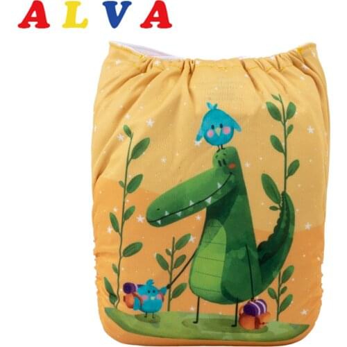 ALVABABY Digital Positioned OS Pocket Diaper Reusable Cloth Nappy for Baby with 1pc Diaper Insert