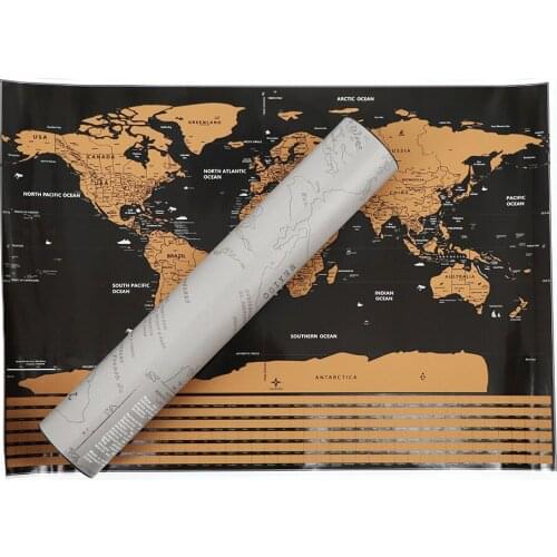 New Golden Flag World Map Luxurious Map Foil Personalized Travel Poster Wall Art Room Home Decoration Wall Stickers Wallpaper