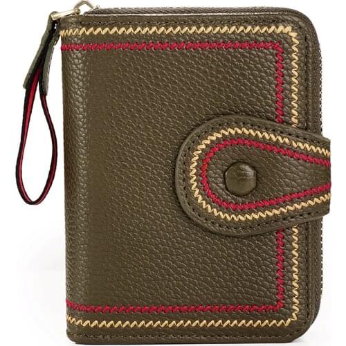 Single Organ Leather Card Holder For Women Fashion Short Bifold Wallet With Zipper Coin Pocket Ladies Small Cute Card Case