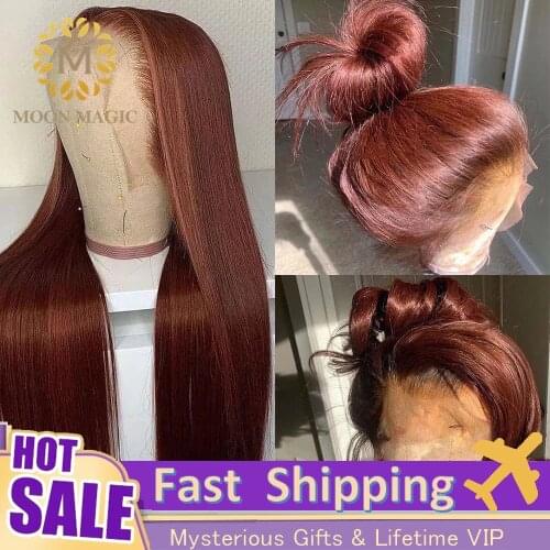 Hd Lace Frontal Wig Transparent Colored Human Hair Wigs For Women Straight Lace Front Wig Brown Auburn Lace Front Human Hair Wig