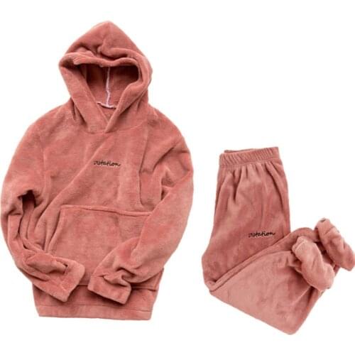 Winter Coral Fleece Pajama Set Women Thick Warm Flannel Velvet Cozy Two Pieces Sleepwear Suit Ladies Home Clothing Homewear Men