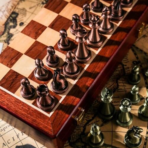 Protable Metal Chess Set Checkers Travel Wooden 29Cm Chess Pieces Board Game Luxury Ajedrez Profesional Szachy Folding Echiquier