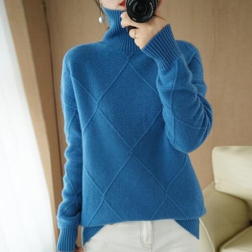 Padded sweater women 100% pure wool pullover high neck loose knit bottoming shirt plus size autumn and winter new style