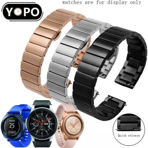 Yopo Stainless steel watchband 20mm 22mm black golden silver rose gold strap Replacement metal belt for Samsung Gear S2 S3 S4