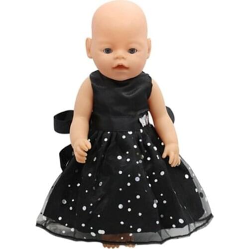 Handmade Black Princess Yarn Bow Belt Doll Clothes Fit 18 Inch American Doll & 43 Cm Born Doll For Generation Toy Doll Clothes