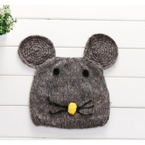 Novelty Baby Hat Soft Winter Warm Knitted Hats Adorable Mouse Design Tollder Crochet Cap Bebe Boy Girl Cartoon Beanie Photo Prop