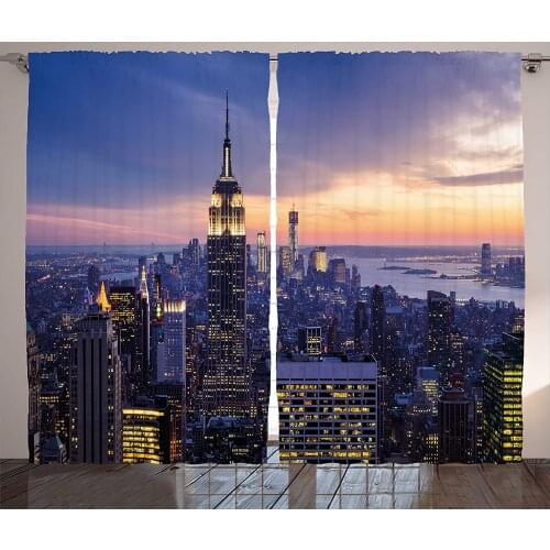 Modern Curtains New York City Skyline with Skyscrapers at Sunset Night American Urban Life Living Room Bedroom Window Drapes