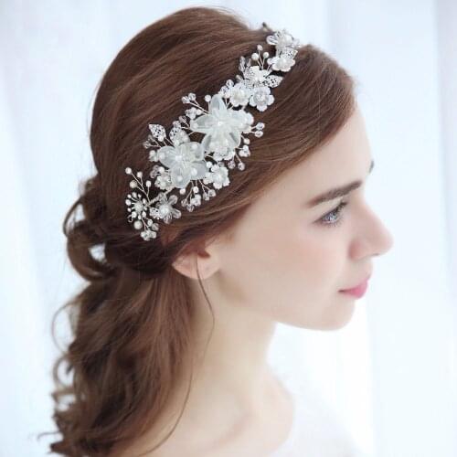 ZMHP275 Pearl Bridal Headband Sliver Bridal Hair Jewelry Crystal Headpiece Flower Bridal Hair Accessories Women Tiara Headwear