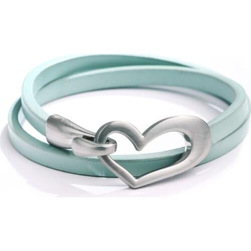 Vintage Leather Bracelet / Collar Necklace Heart Womens Charm Bracelet Pink Blue Leather Wrap Bracelet Dropshipping