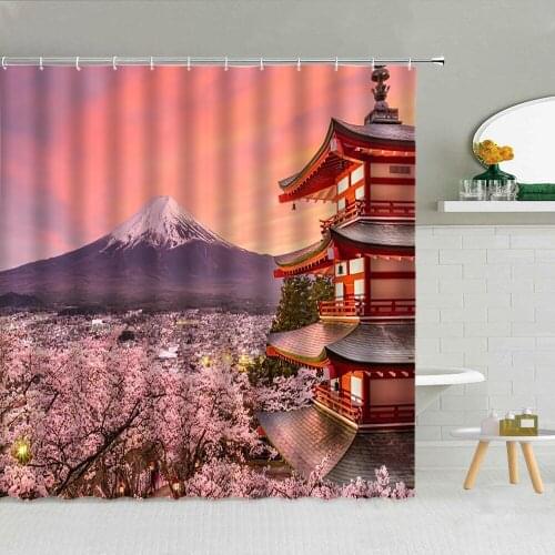 Japanese ethnic theme Bath Shower Curtain Whale Big Waves Sakura Sunset Geisha Samurai Style Bathroom Decor Waterproof Curtains