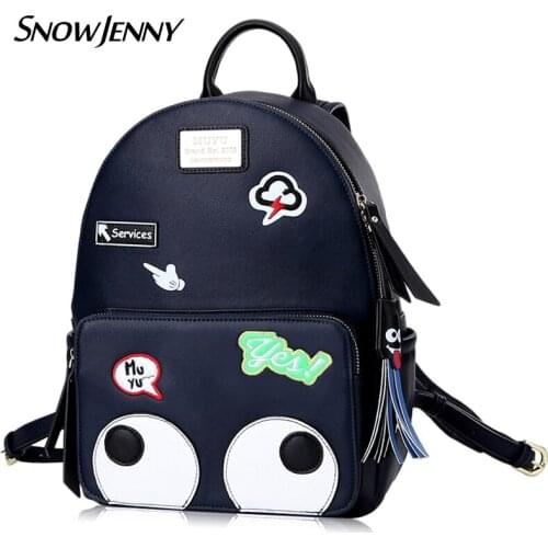 Women Leather Embroidery Backpack Girl Schoolbag Female Travel Bag Totes Braccialini Style Handicraft Art Cartoon Art Cat Ears