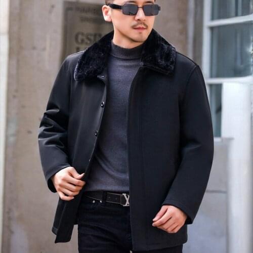 Winter Mens Daddy Wool Leather Wool Liner Thick Warm Coat Black Outwear M4
