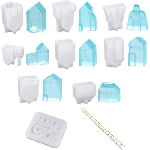 12 Pcs Sky Clouds Small House Micro Landscape Decorations Epoxy Resin Mold Miniature Ornament Silicone Mould DIY Craft Cast Tool