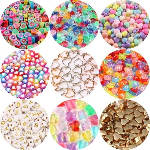 40pcs/lot Mixed Acrylic CCB Beads Heart Loose Spacer Clay Beads for Needlework Jewelry Making Handmade Diy Bracelet Accessories