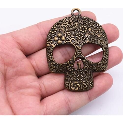 66*49mm Antique Bronze Plated Skull Head Charms Pendant For DIY Necklace Bracelet Jewelry Accessories