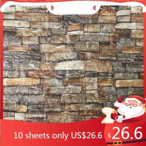 70*70 Vintage 3D Brick Stripes Wall Panel Stickers Waterproof Foam Border Decals Living Room Bedroom Home Decor Wood Wallpapers