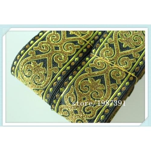 8meter/lots Woven Jacquard Ribbon 5cm black background gold totem pattern LS-8647
