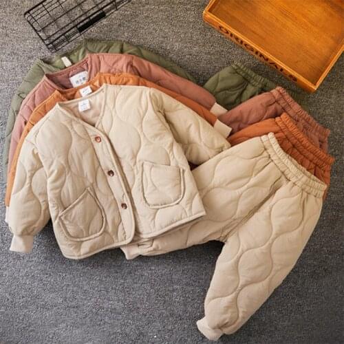 BINIDUCKLING 2020 Winter Clothes Set For Kids Boys Girls Warm Thicken Wadded Home Wear Toddler Infants Children Clothing Set