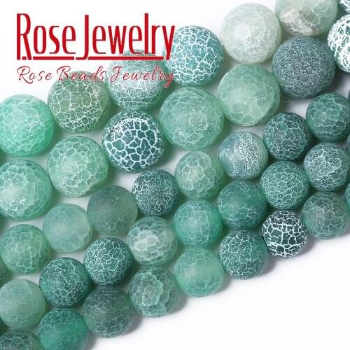 Natural Stone Green Frost Cracked Agates Onyx Loose Beads For Jewelry Making 15" Strand 4 6 8 10 12 mm Round Beads Diy Bracelet