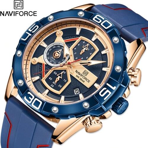 NAVIFORCE Watches for Men Military Waterproof Silicone Strap Sport Chronograph Quartz WristWatch Male Luxury Brand Date Clock