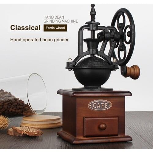 Cast Iron Hand Crank Coffee Grinder Retro Style Manual Coffee Beans Grinding Mill with Catch Drawer