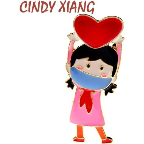 CINDY XIANG New Arrival Enamel Student Girl Brooches For Women Kids Alloy Figure Wear A Mask Office Casual Brooch Pins Good Gift