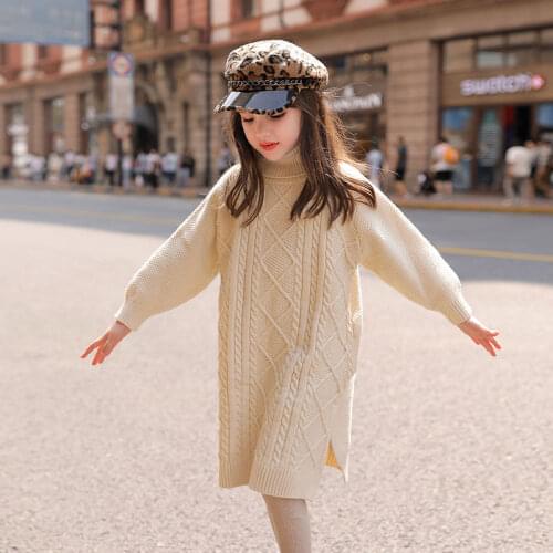 Children Kids Girls Clothes Green White WInter Knitted Teen Girls Long Sleeve Sweater Dresses 4 5 6 7 8 9 10 11 12 13 14 Years