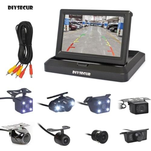 DIYSECUR 5inch Foldabel Car Monitor Night Vision Backup Reverse Camera Car Rear View Camera free Car Charger Easy Connect
