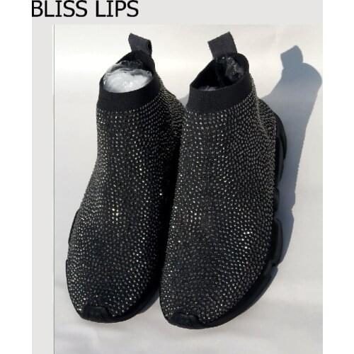Elastic Stockings Sports Men And Women Model Black Short Neck Flat Bottom Handmade Rhinestone Sports shoes Knit Socks Size 34-45