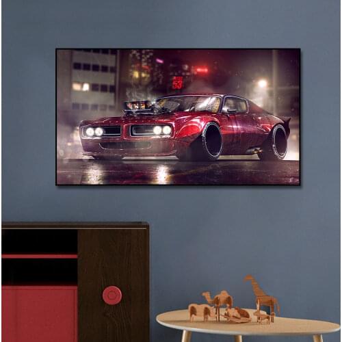 Fusion Art Racing Car Red Car Poster Painting Canvas Print Nordic Home Decor Wall Art Picture For Living Room Frameless