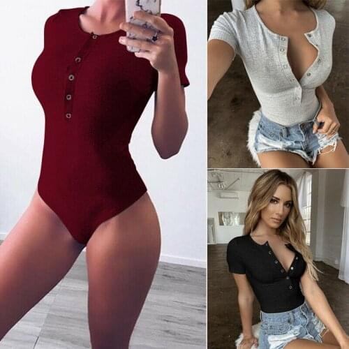 Hirigin Romper Womens Jumpsuit 2021 Sexy Deep V Button Bodysuit Slim Fitness Fashion Women Bodycon Clothes Clubwear Short Sleeve