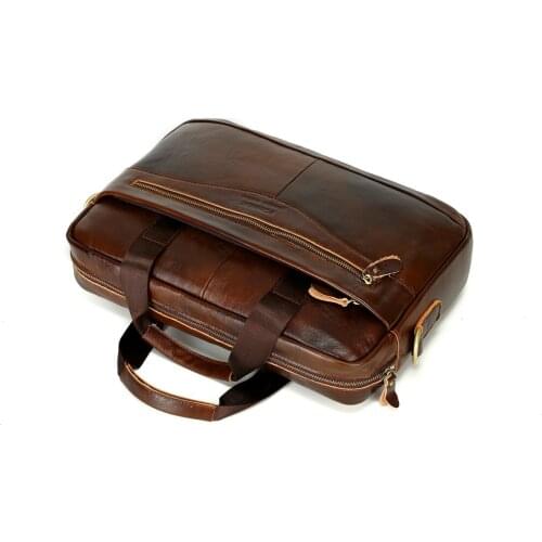 2021 Men New Hot Business Vintage Genuine Leather Handbag Briefcase Messenger Shoulder Bag Work Computer Package Waterproof