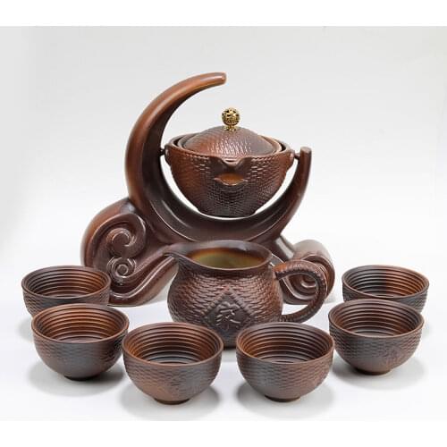 Lazy Man Teaware Set Ceramic Home Creative Firewood Retro Anti-Scald Tea Making Teapot Tea Cup Lid Flip Water Tea Set Chinese