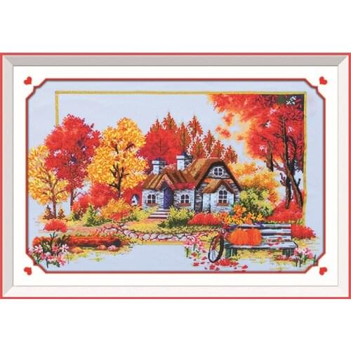 3D Autumn season satin silk Ribbon embroidery handcraft plant flower cross-stitch kit DIY handmade needlework wall art decor