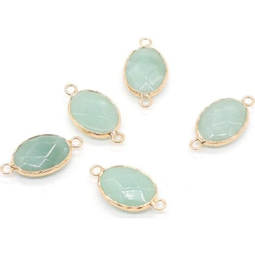 Green Aventurine Pendants Natural Stone Double Hole Oval Shape Connector Pendant for Necklaces Jewelry Making Ms Gift 14x27mm