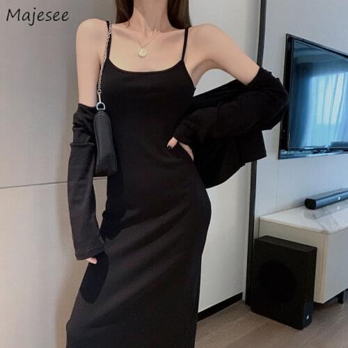 Sleeveless Dress Women Solid Sexy Spaghetti Strap High Waist Club Fitness Slim Simple Desgin Summer Party Ladies Retro Fashion