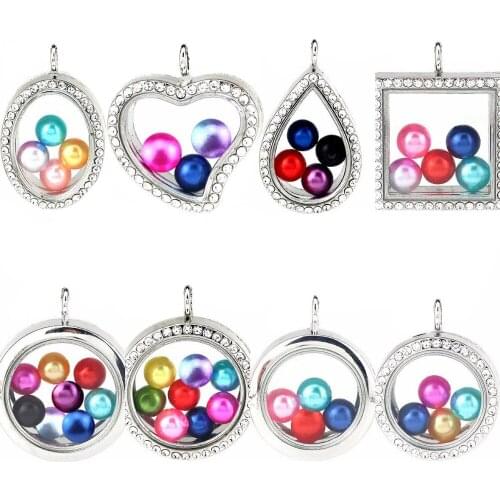 Floating Pearl Pendant Glass Locket Pearl Cage Magnetic Pendant for 8mm/10mm pearl (Mixed color)