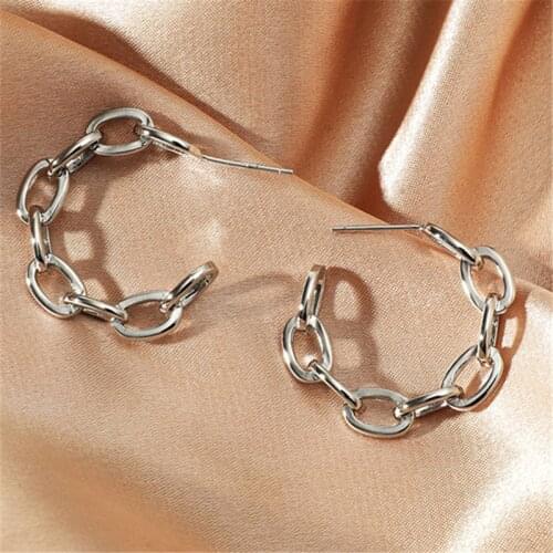 MANGOSKY Simple C Hoop For Women Metal Link Chain Earrings