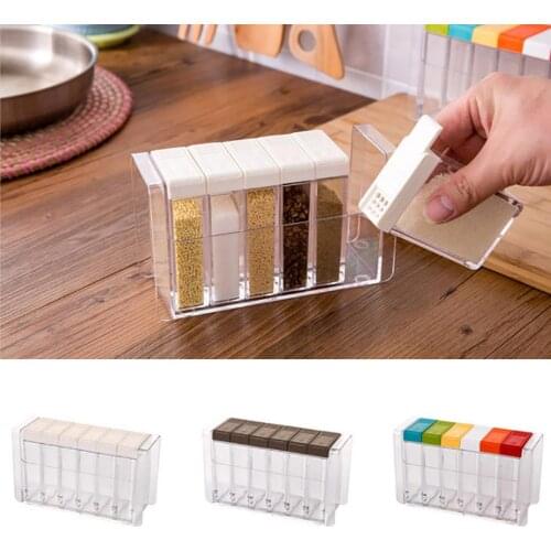 6 in 1 Transparent Spice Jar Seasoning Condiment Storage Container Kitchen Tool