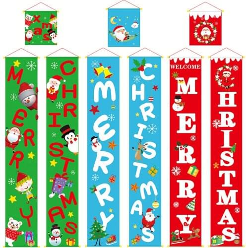 Merry Chrismas Hanging Flags 3pcs/pack Christams Day Wall Door Entrance Decoration Accessories Cloth Couplet Flag 2019 New Style