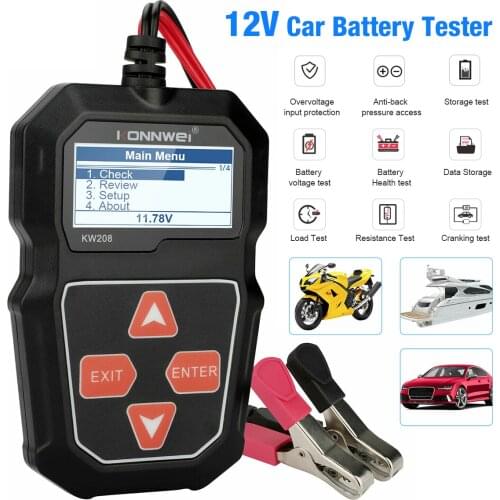 KW208 12V Car Battery Tester Automotive Diagnostic Scanner 100-2000CCA Cranking Charge Scanner Tool for Car Battery Code Reader