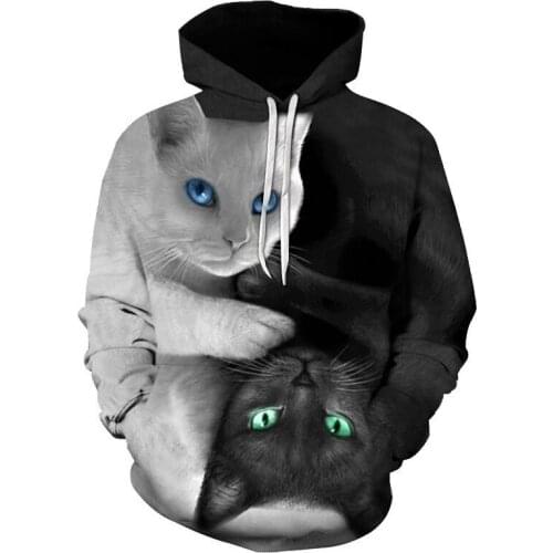 Hoodie 2021 spring hot-selling fashion top mens and womens long-sleeved 3D printed cat series sports pullover hip-hop clothing